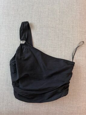 Zara Black One-Shoulder Ring-Detail Crop Top